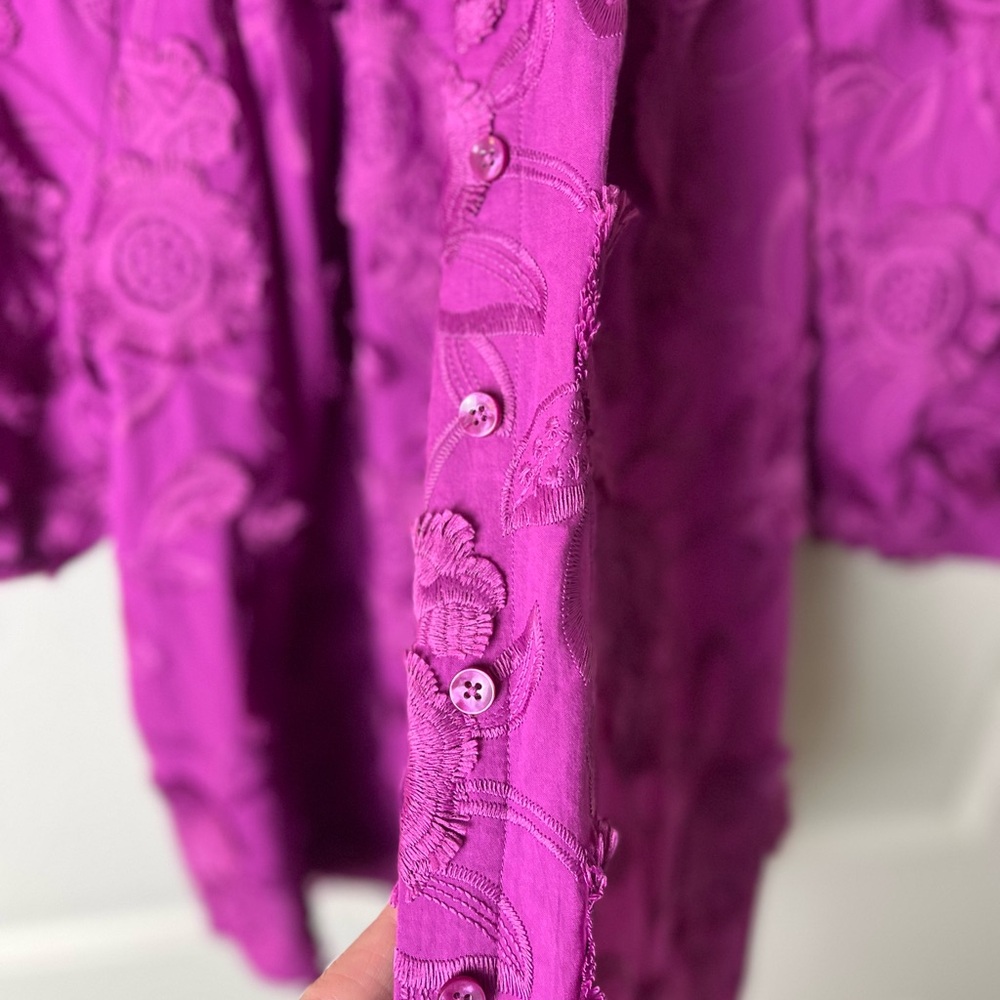 Chico's Fuchsia Floral Appliqué Puff-Sleeve Blouse - Picture 5 of 6